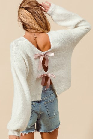Satin Bow Ribbon Back Top