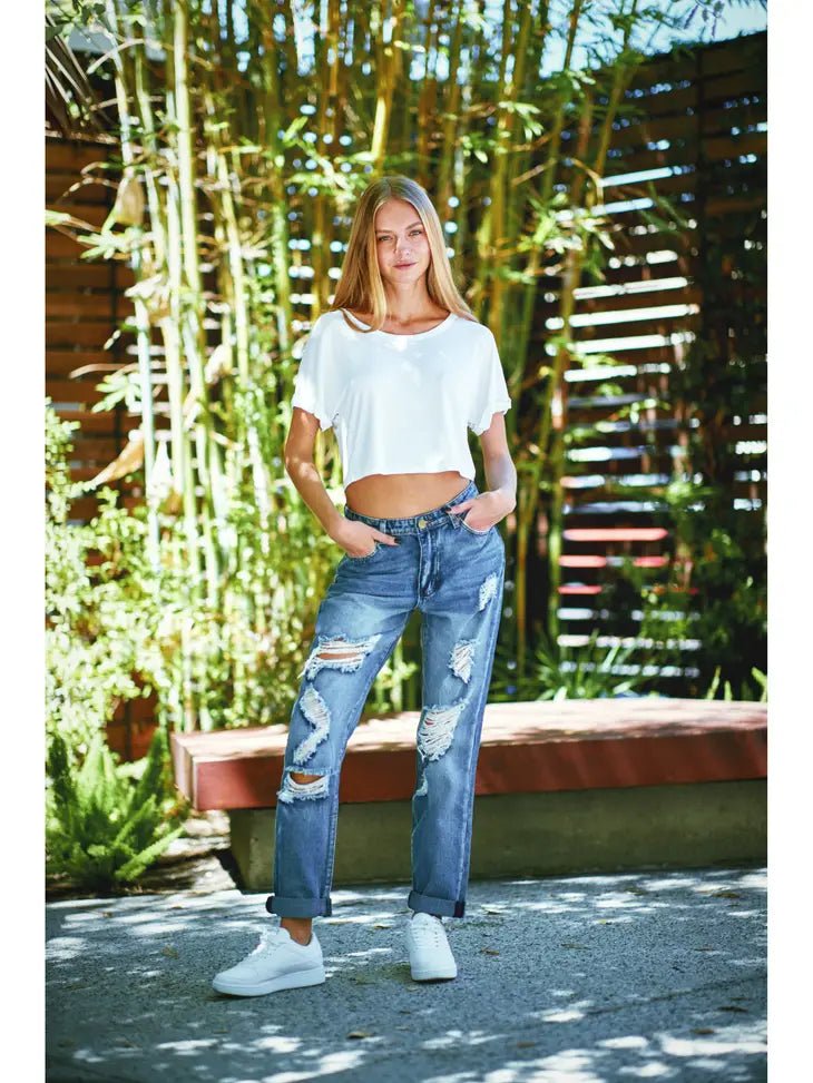 90's Style Mid Rise Mom Jeans Rolled Cuff Medium - Docias boutique