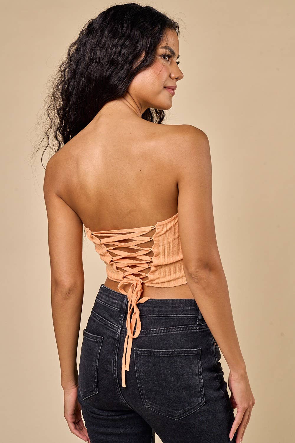 LACE UP BACK SWEATER TUBE TOP