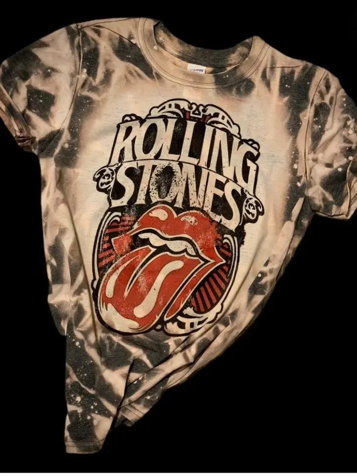 Stones Band Acid Washed Tee - Docias boutique
