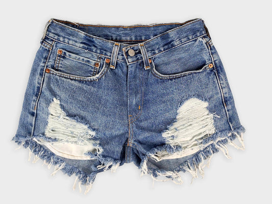 Low-Rise Upcycled Denim Cutoff Shorts - Frayed