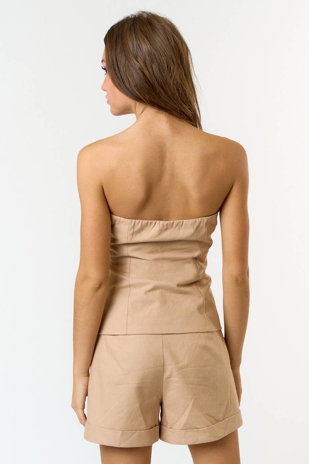 LINEN BUTTON DOWN TUBE TOP AND ROLL UP SHORTS SET