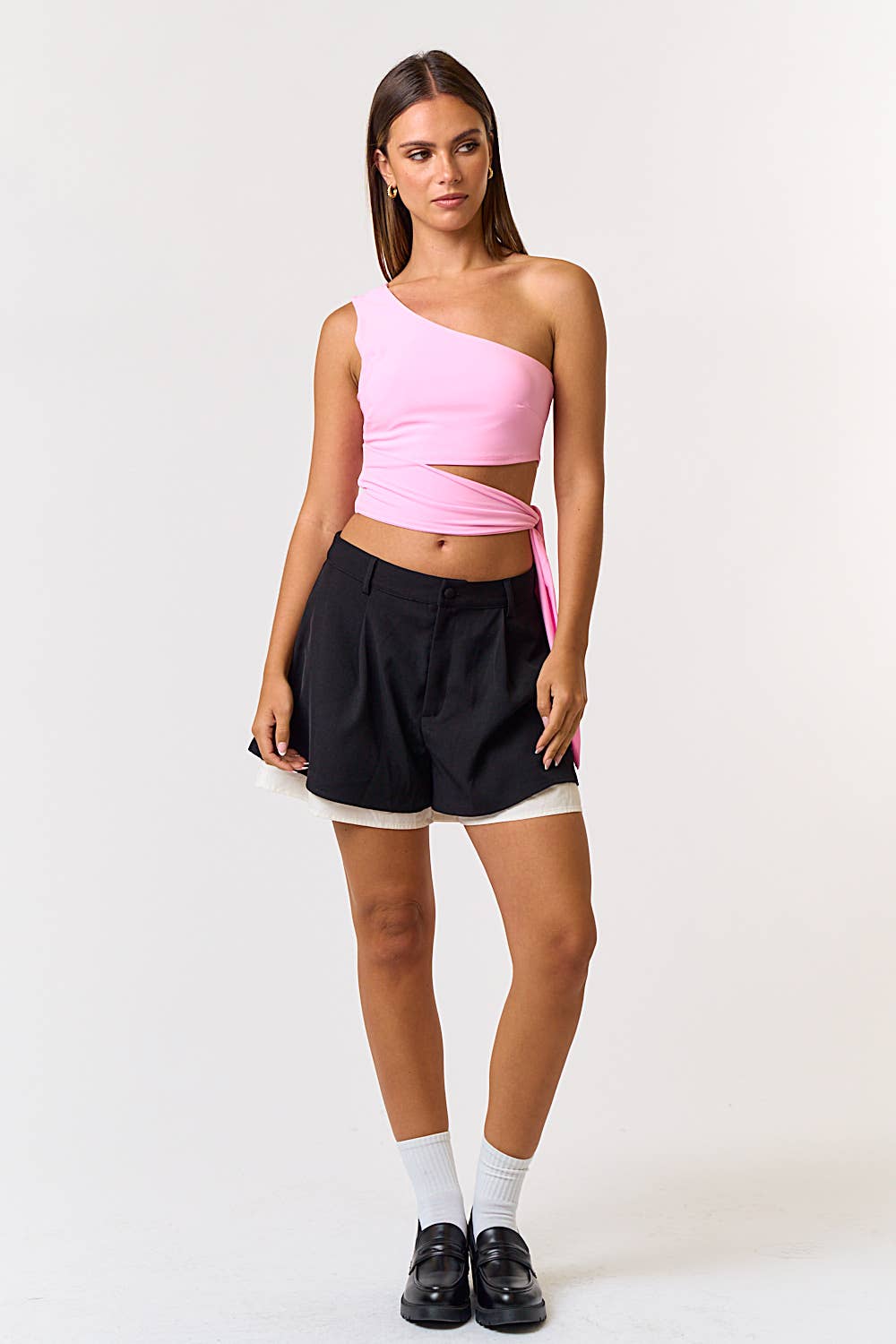 ONE SHOULDER WAIST TIE CROP TOP