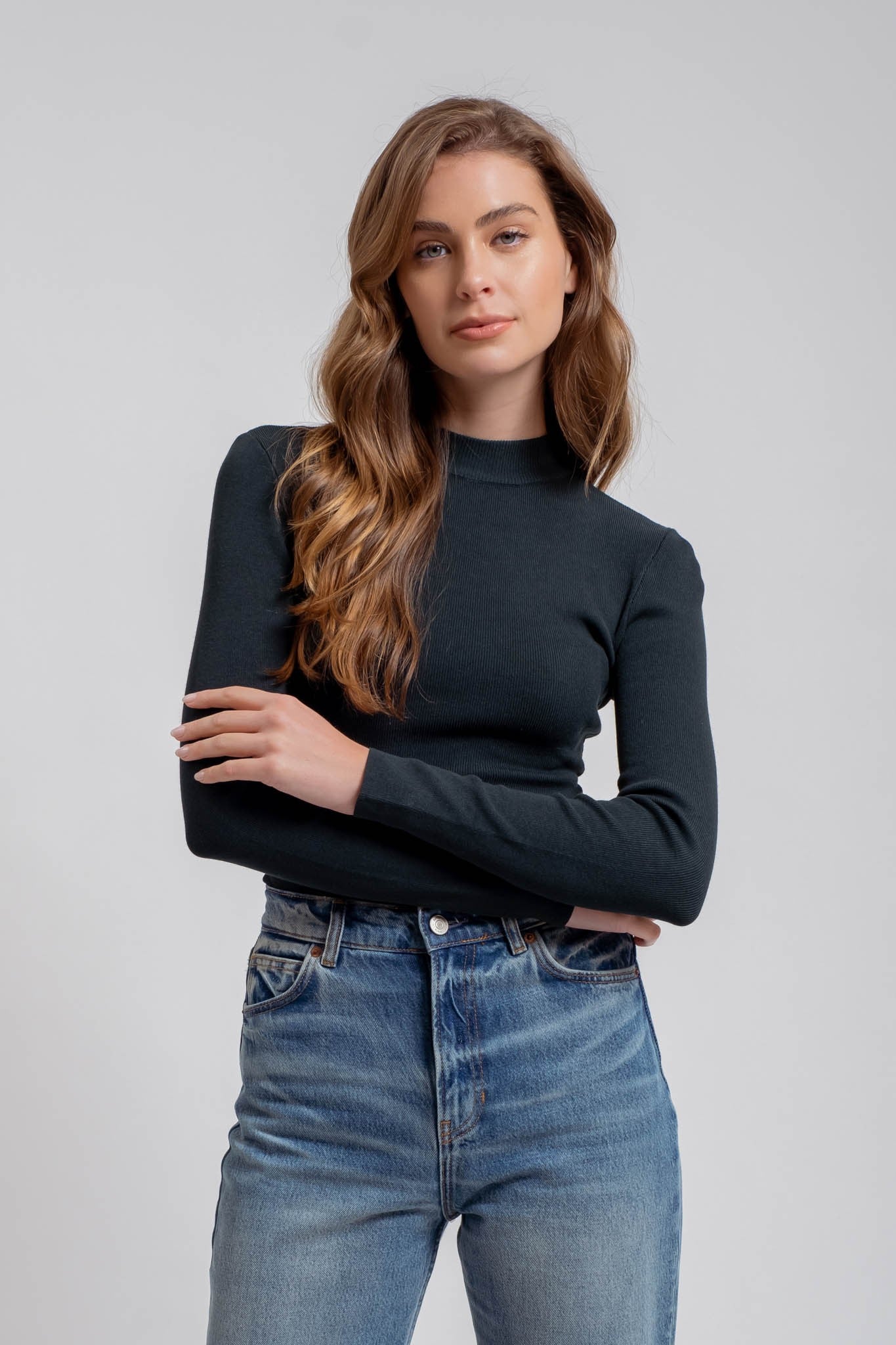Long Sleeve Mock Neck Sweater Knit Top