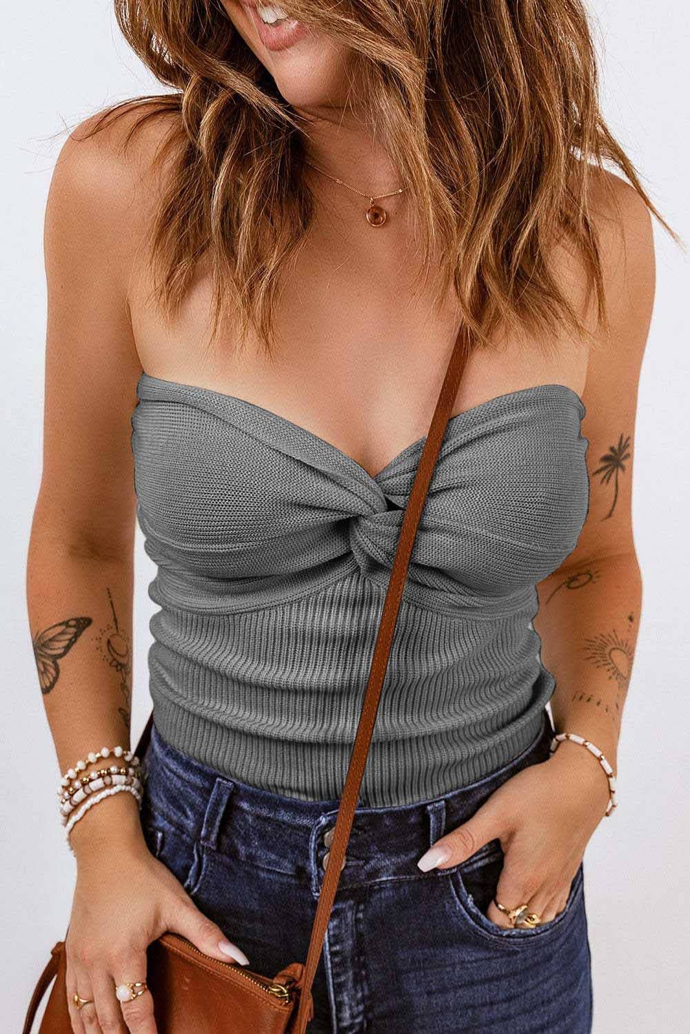 Plain Color Bandeau Knitted Slim Fit Vest Top