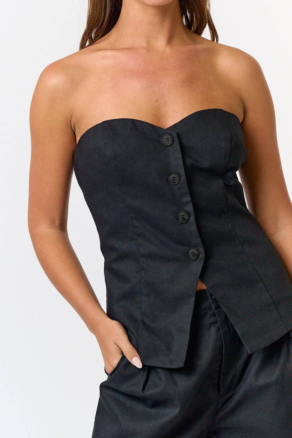 LINEN BUTTON DOWN TUBE TOP AND ROLL UP SHORTS SET