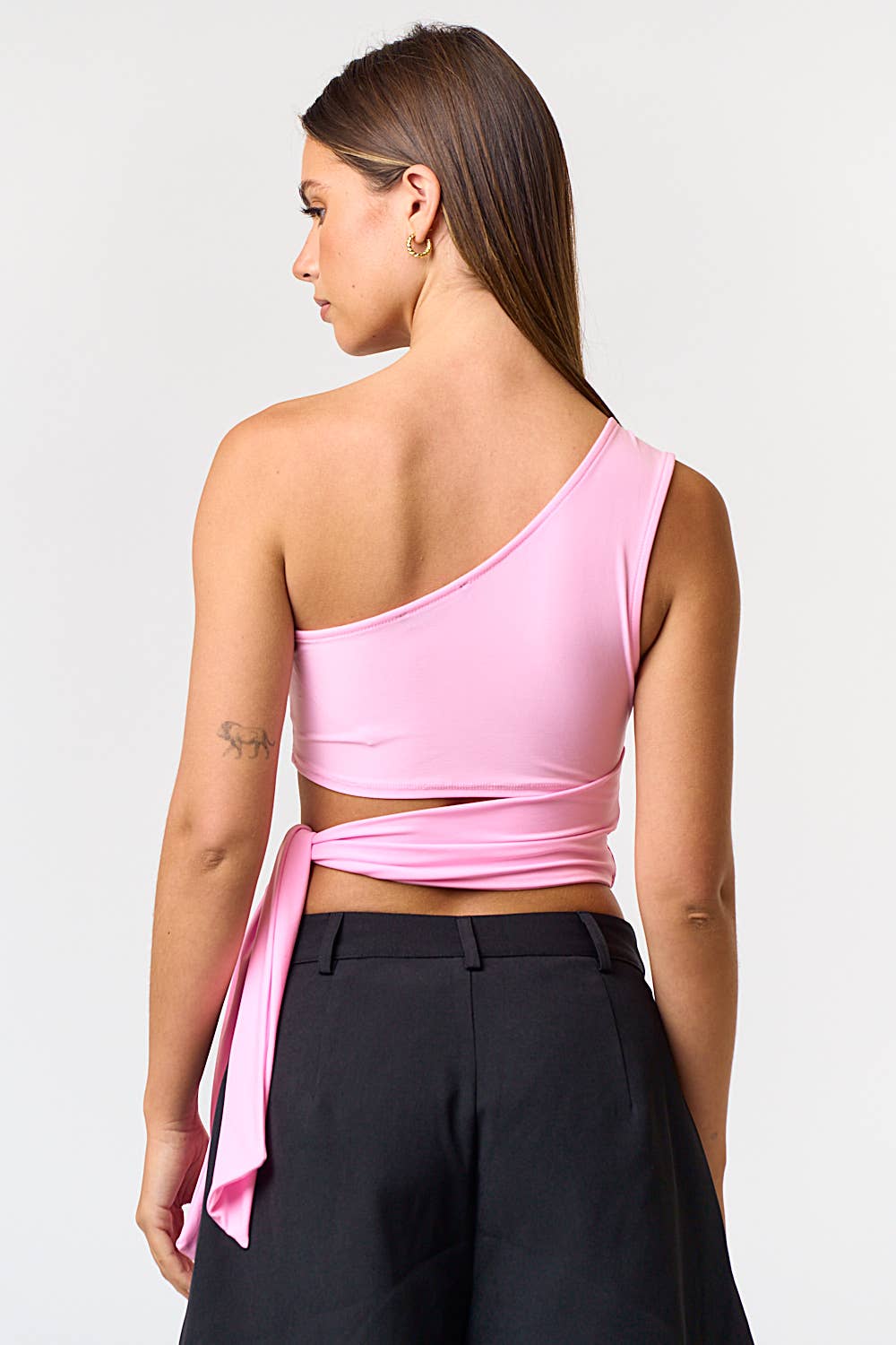 ONE SHOULDER WAIST TIE CROP TOP
