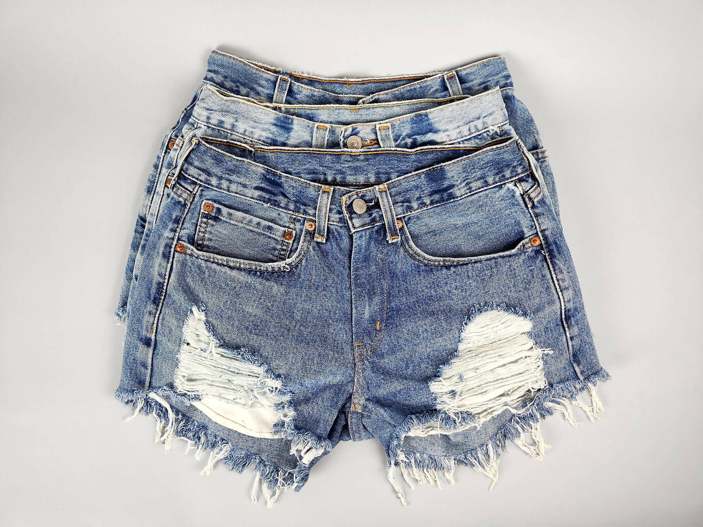 Low-Rise Upcycled Denim Cutoff Shorts - Frayed