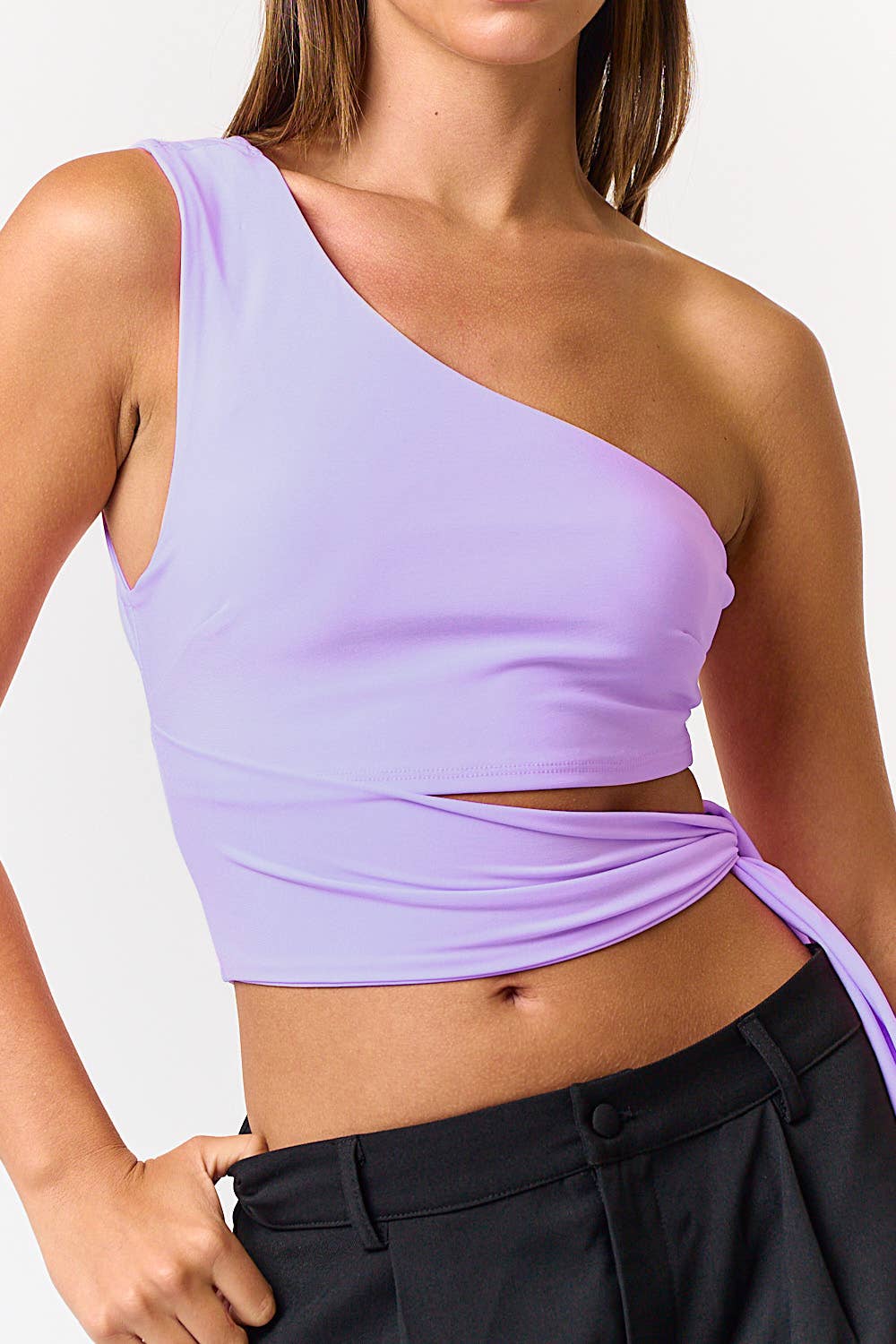 ONE SHOULDER WAIST TIE CROP TOP