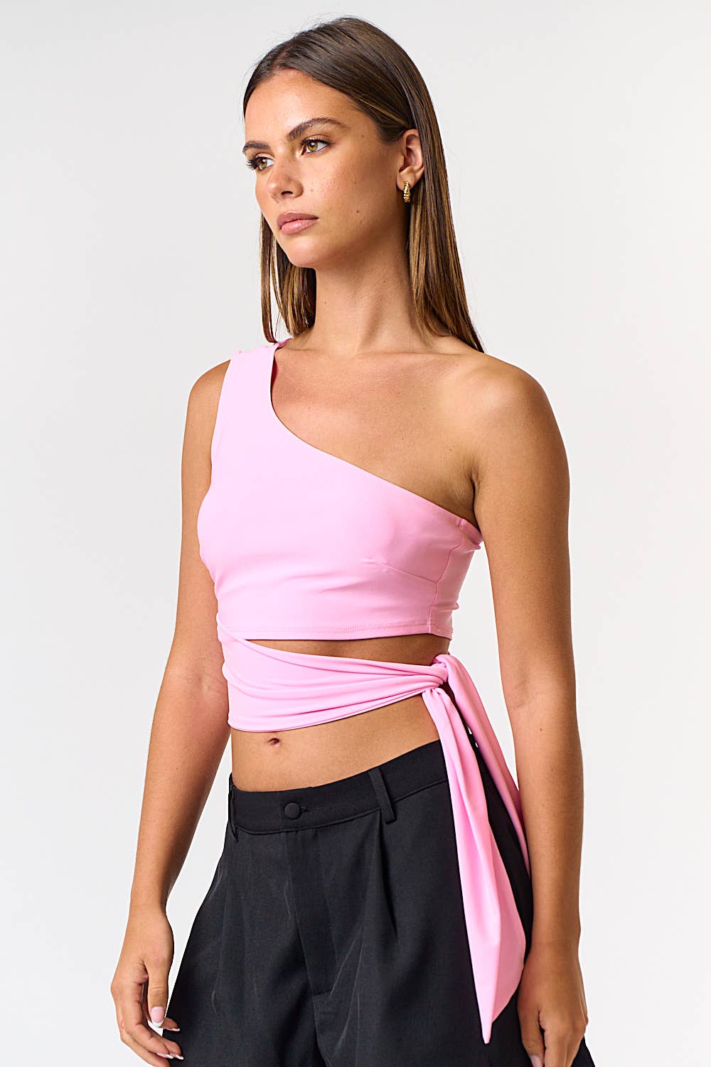 ONE SHOULDER WAIST TIE CROP TOP