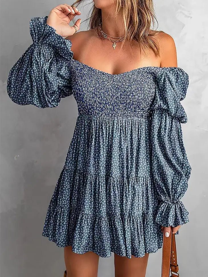 Smocked Lantern Sleeves Floral Tiered Dress - Docias boutique